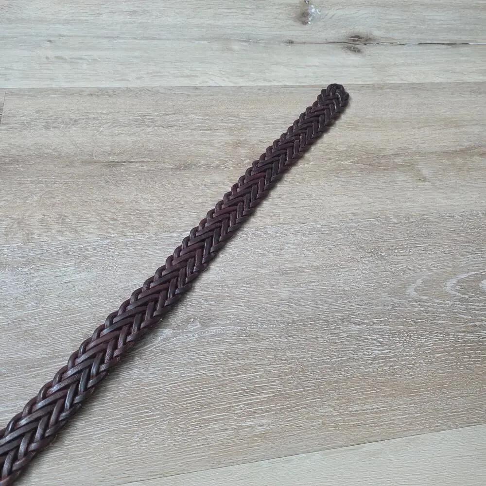 Vintage Taiwan R.O.C. Brown Braided Leather Belt sz Extra Large Retro Casual